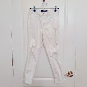 White ankle length Hollister ripped pants